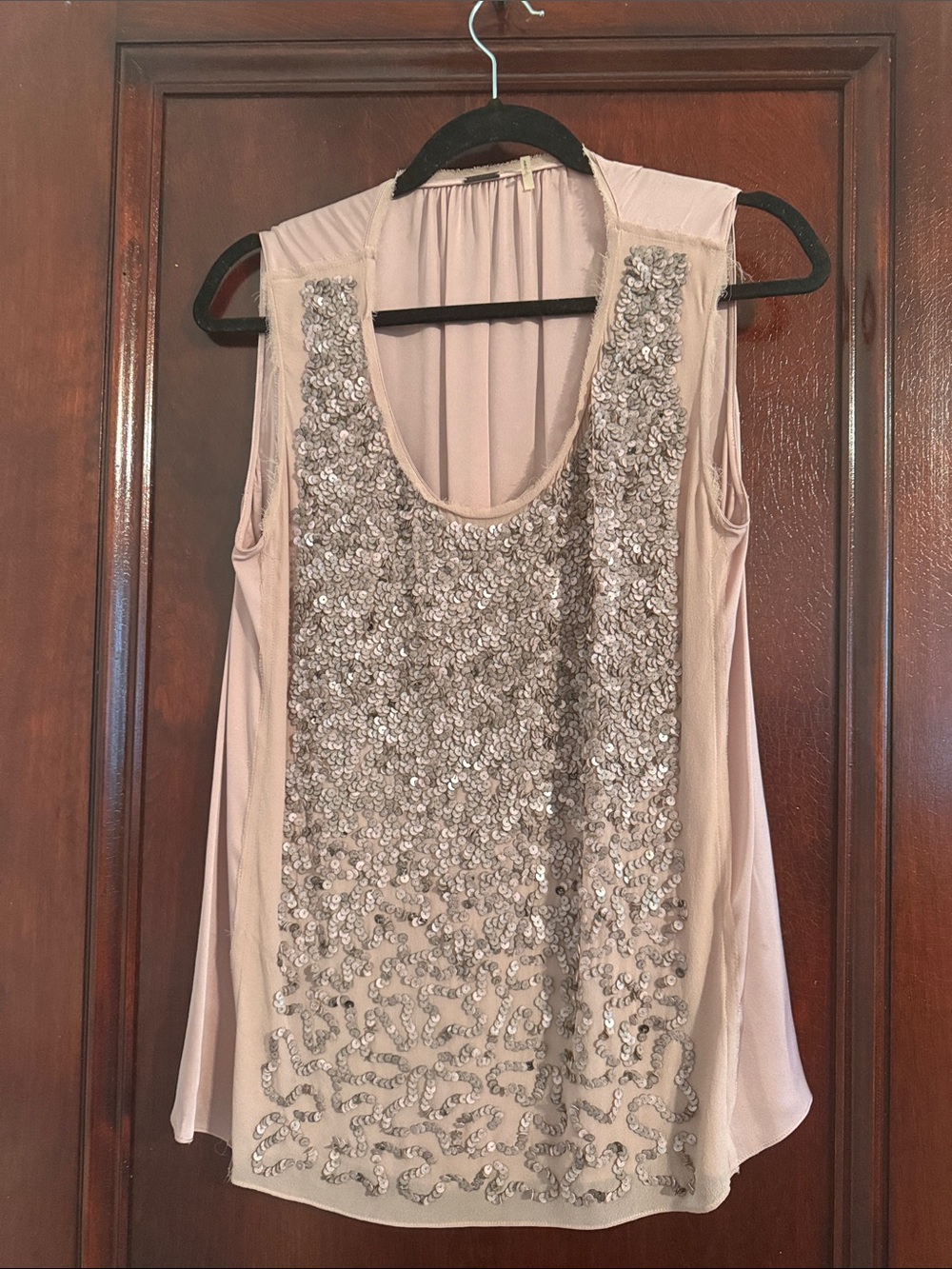 Sleeveless Blush Sequin Front Tank Top - Women's